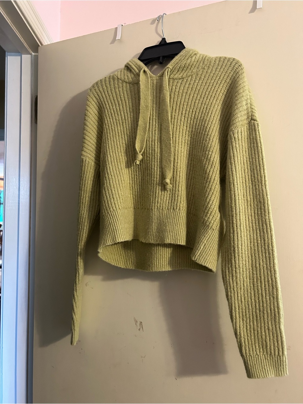 Chelsea & Violet Light Olive Cropped Ribbed Hoodie